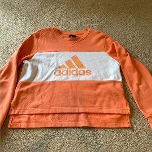 Adidas Cropped Orange and White Crewneck Sweatshirt